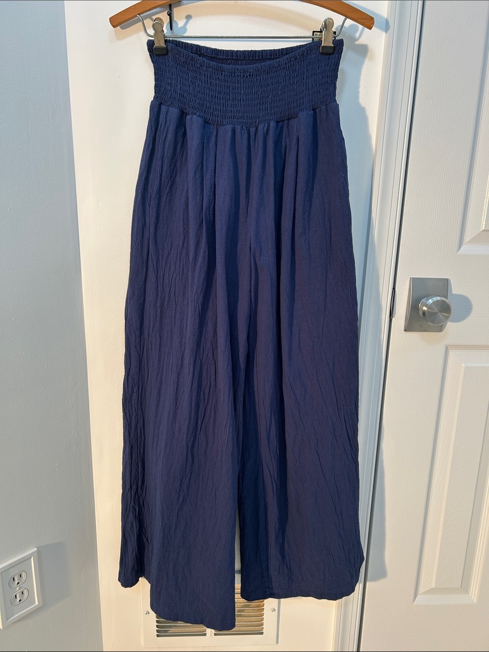 Smocked Waist Navy Pants